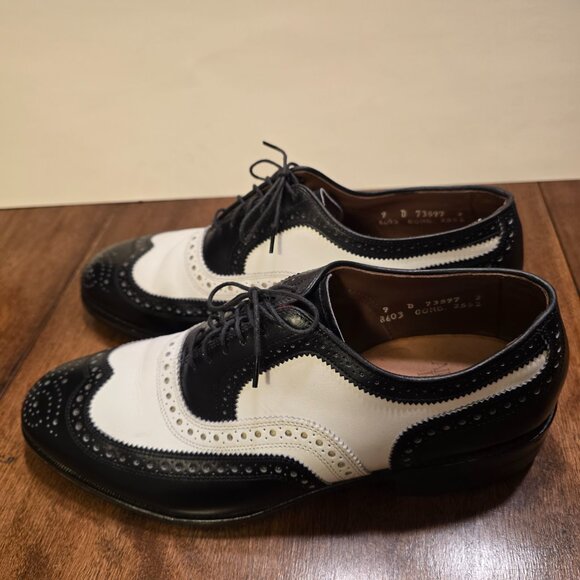ALLEN EDMONDS Broadstreet Black/White Wingtip Spectator Shoes 9D Made in USA - Picture 4 of 16
